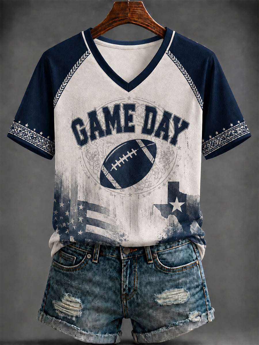 Women's Football Printed V-neck T-shirt
