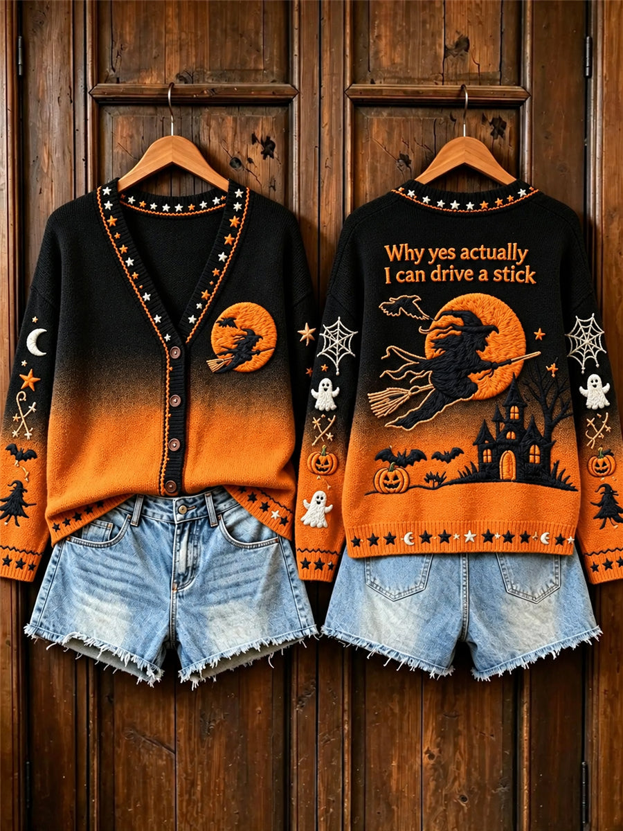 Women's Halloween Witch Why Yes Actually I Can Drive A Stick Cardigan
