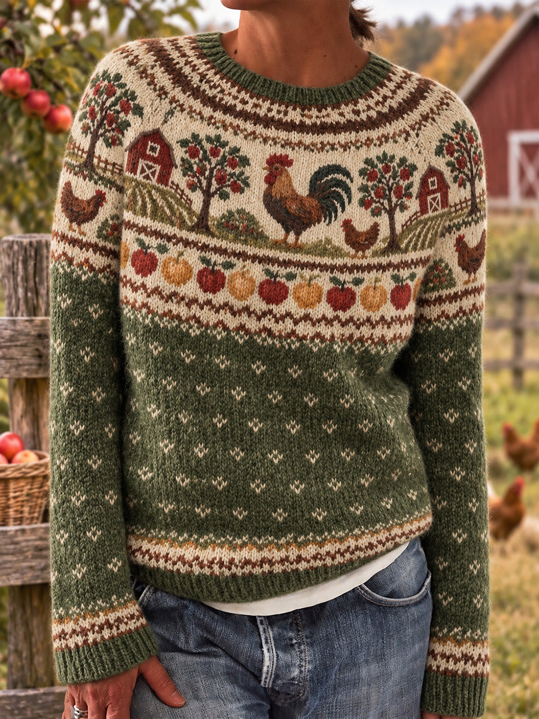 Women's Farm Animal Pattern Design Causal Long-sleeved Sweater