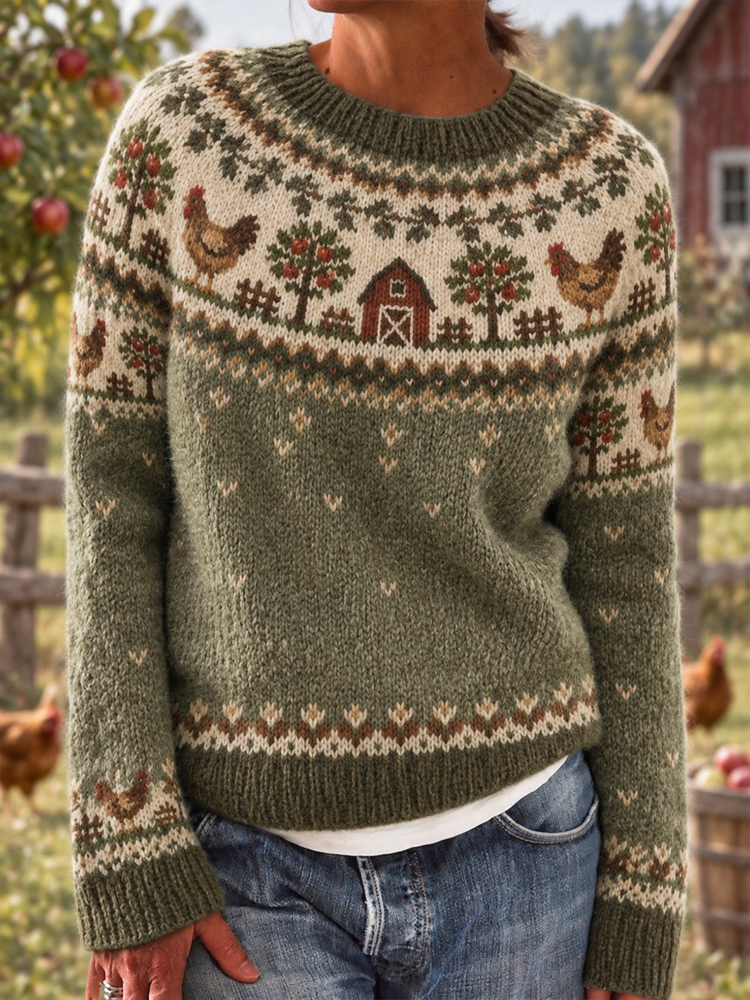 Women's Farm Animal Pattern Design Causal Long-sleeved Sweater
