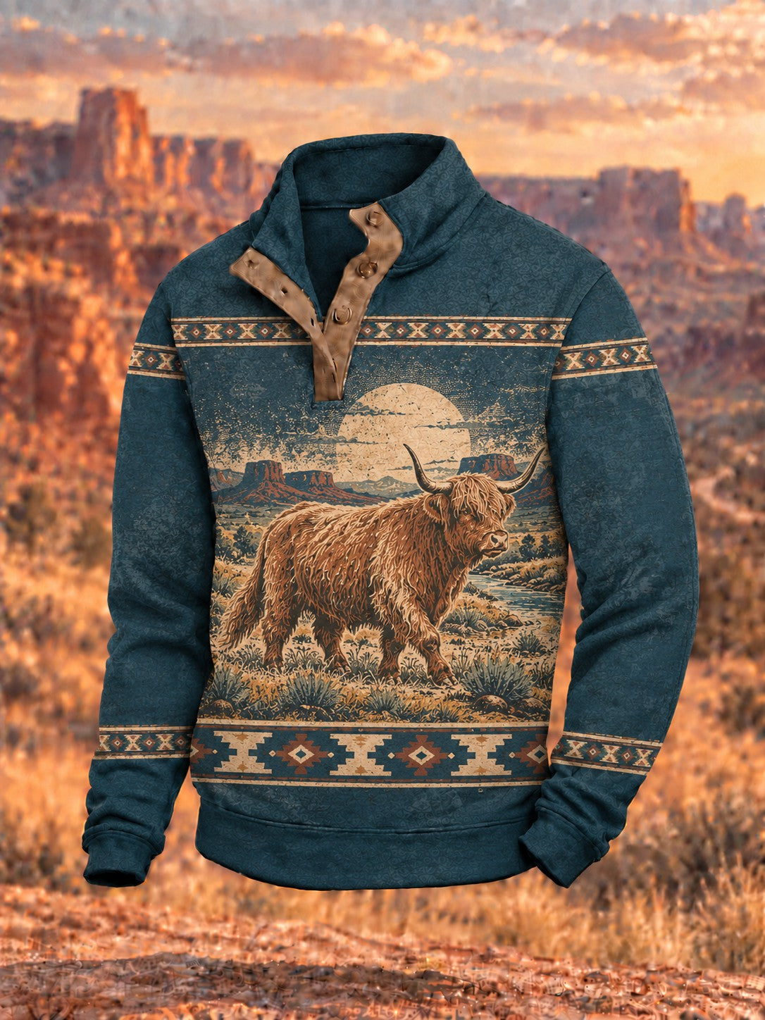 Men's Retro Western Printed Sweatshirt