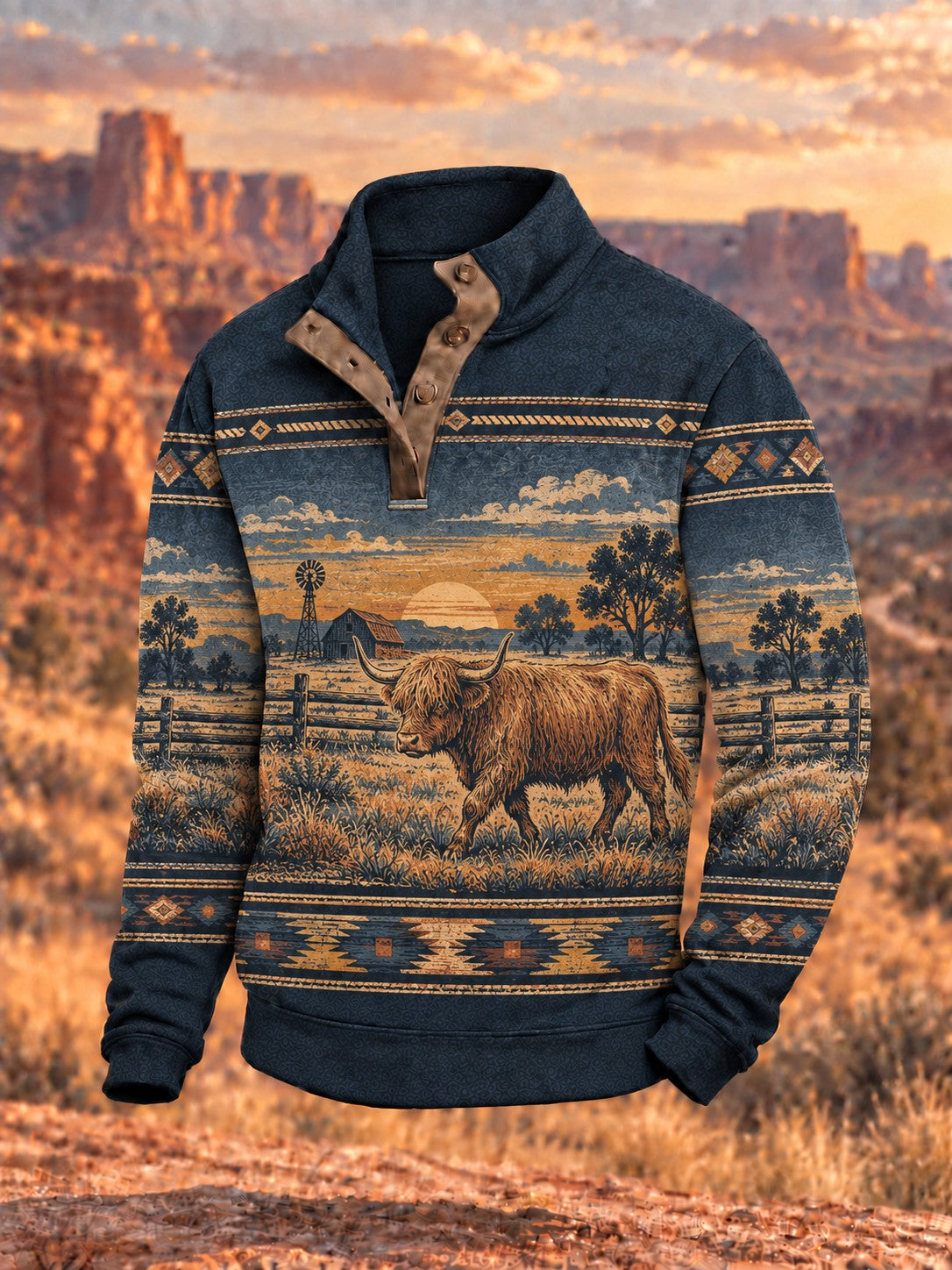 Men's Retro Western Printed Sweatshirt