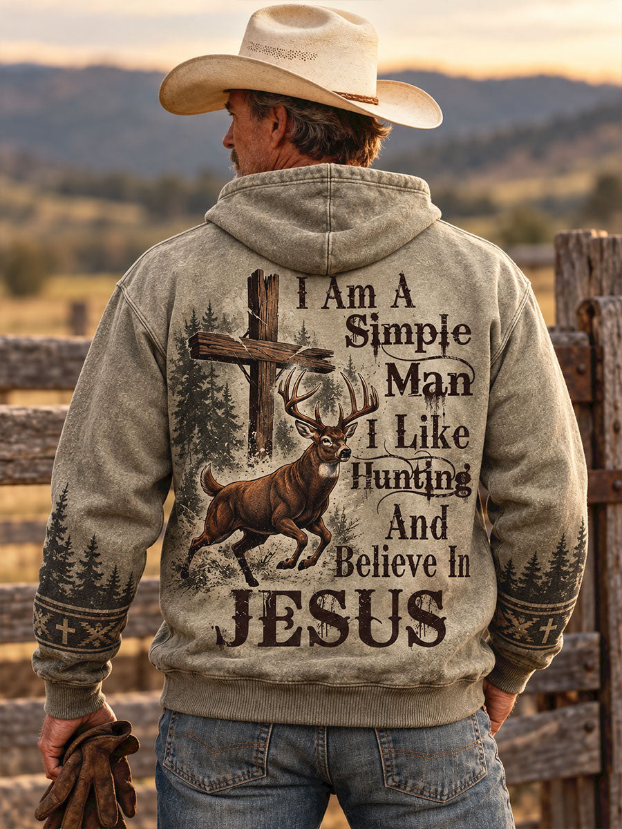 Men's Retro Westren Style Faith Lover Art Printed Hoodie