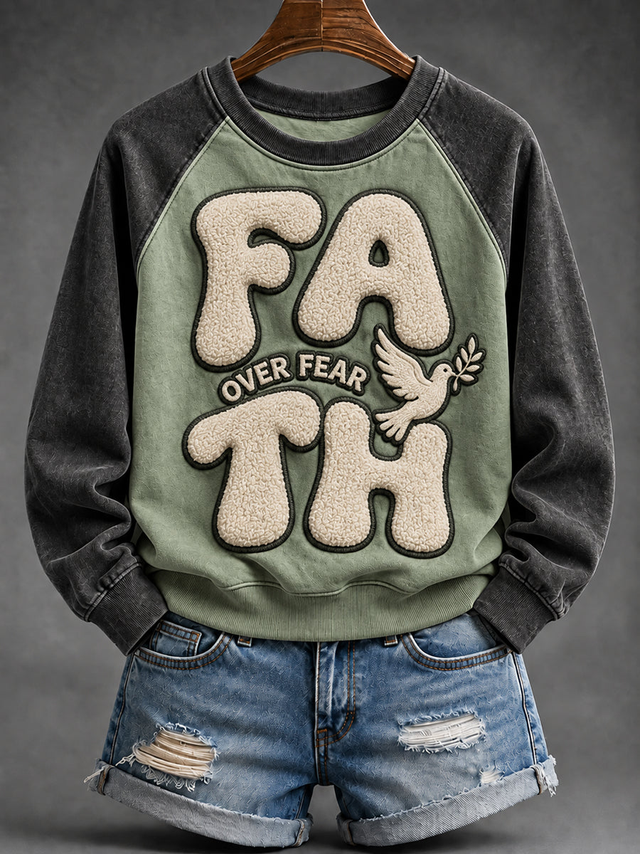 Women's Vintage Faith Over Fear Print Cozy Sweatshirt