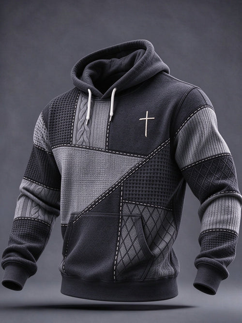 Men's Cross Faith Cable Pattern Print Casual Hoodie