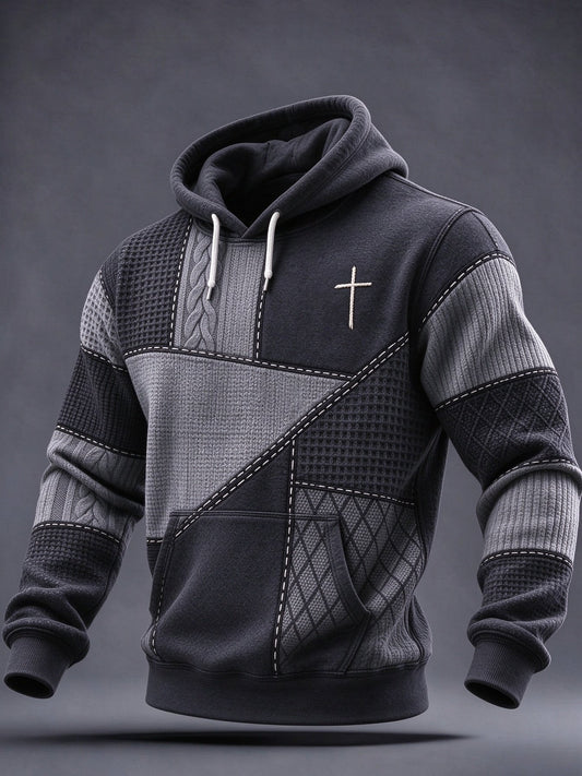 Men's Cross Faith Cable Pattern Print Casual Hoodie
