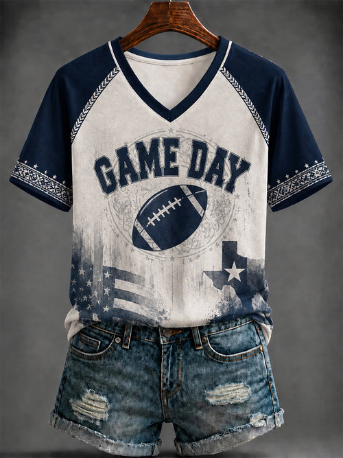 Women's   Football Printed V-neck T-shirt