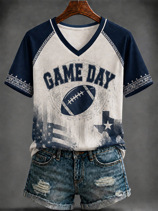 Women's   Football Printed V-neck T-shirt