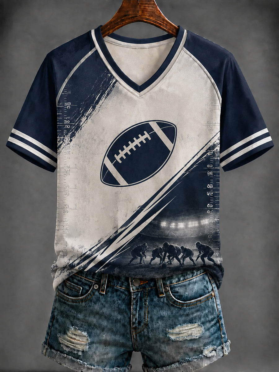 Women's   Football Printed V-neck T-shirt