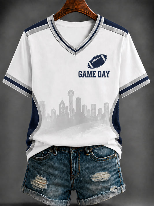 Women's   Football Printed V-neck T-shirt