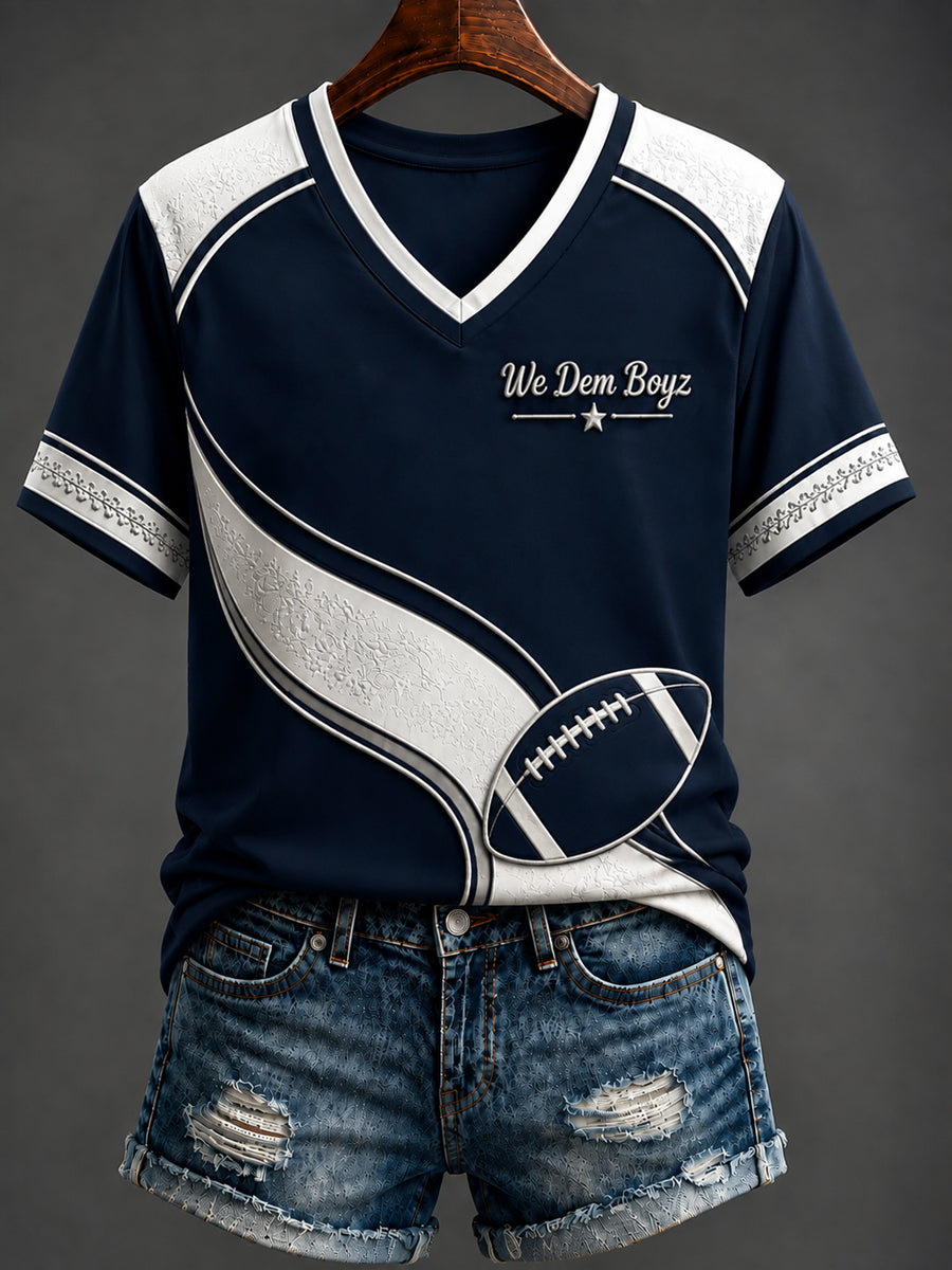 Women's   Football Printed V-neck T-shirt