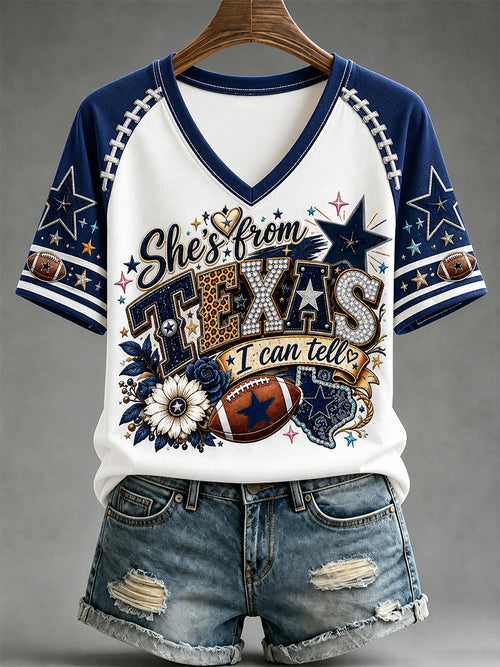 Women's Football Gameday Gift For Football Fans Casual V-Neck Tee