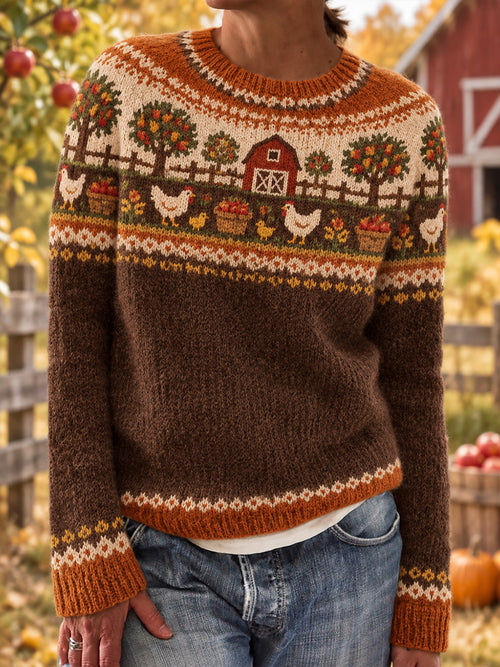 Women's Farm Animal Pattern Design Causal Long-sleeved Sweater
