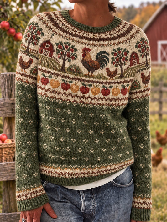 Women's Farm Animal Pattern Design Causal  Long-sleeved Sweater