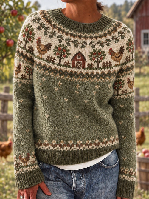 Women's Farm Animal Pattern Design Causal  Long-sleeved Sweater
