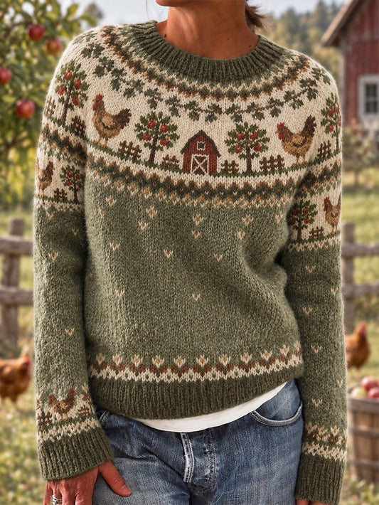 Women's Farm Animal Pattern Design Causal  Long-sleeved Sweater