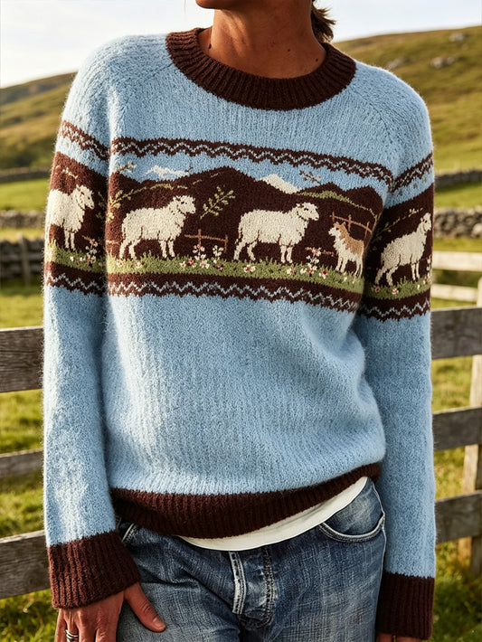 Women's Farm Animal Pattern Design Causal  Long-sleeved Sweater