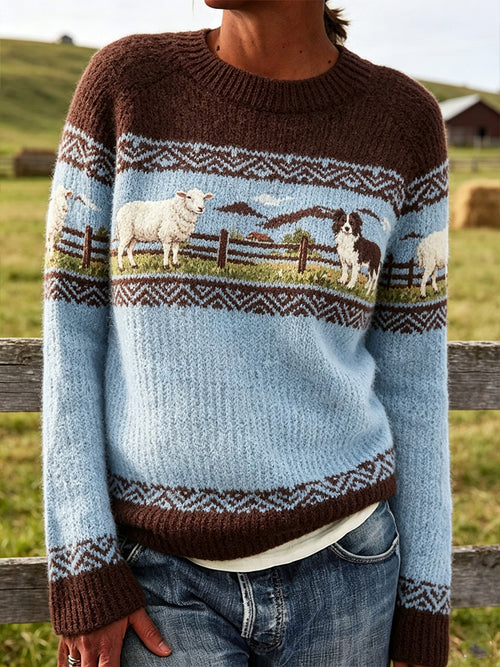 Women's Farm Animal Pattern Design Causal  Long-sleeved Sweater