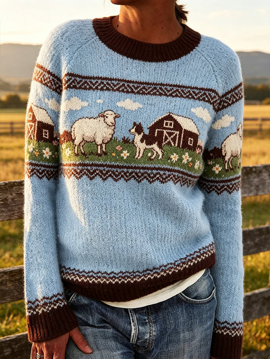 Women's Farm Animal Pattern Design Causal  Long-sleeved Sweater