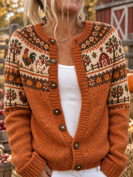 Women's Farm Animal Pattern Design Causal Cardigan-Style Knit Jacket