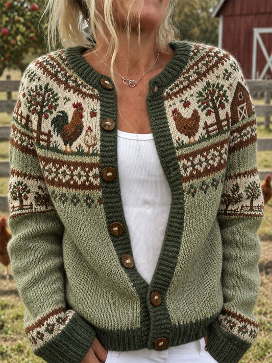 Women's Farm Animal Pattern Design Causal Cardigan-Style Knit Jacket