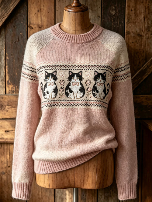 Women's cute cat pattern design casual long-sleeve sweater
