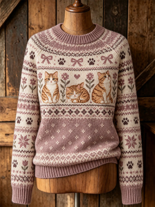 Women's cute cat pattern design casual long-sleeve sweater