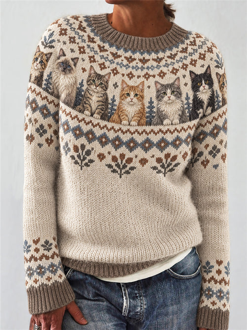 Women's cute cat pattern design casual long-sleeve sweater