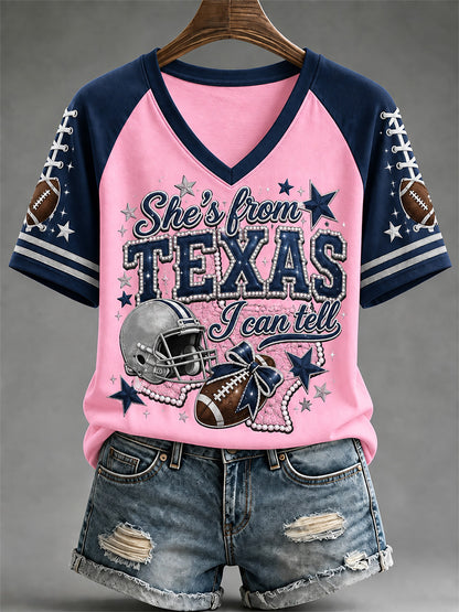 Women's Football Gameday Gift For Football Fans Casual V-Neck Tee