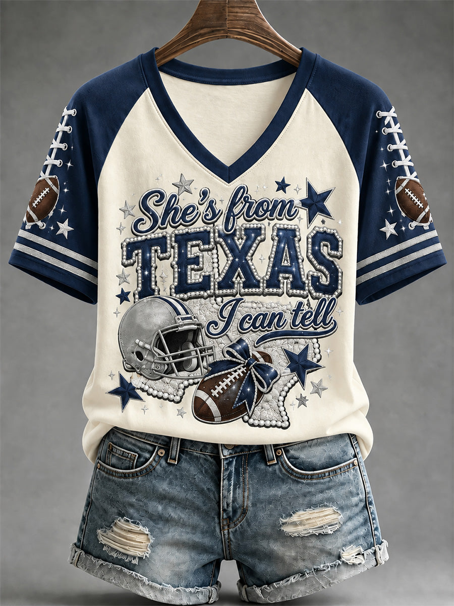 Women's Football Gameday Gift For Football Fans Casual V-Neck Tee