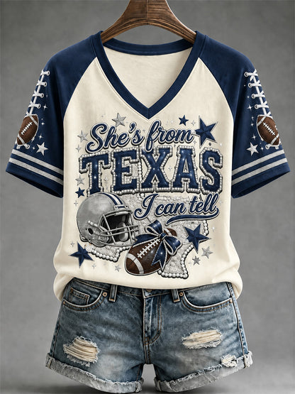 Women's Football Gameday Gift For Football Fans Casual V-Neck Tee