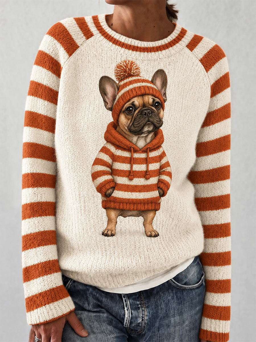 Women's Cute Winter Dog Print Casual Sweater