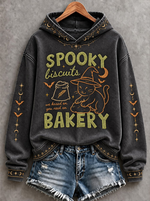 Women's Spooky Cat Printed Hoodie