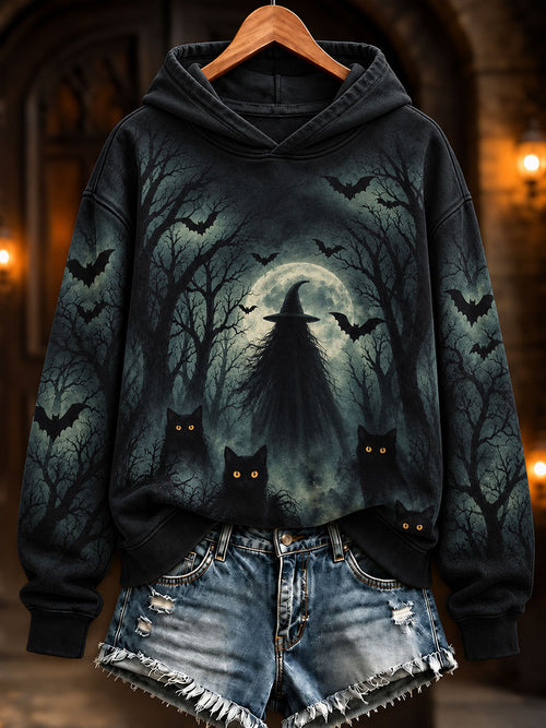 Women's Halloween Cat Art Regular Sweatshirt