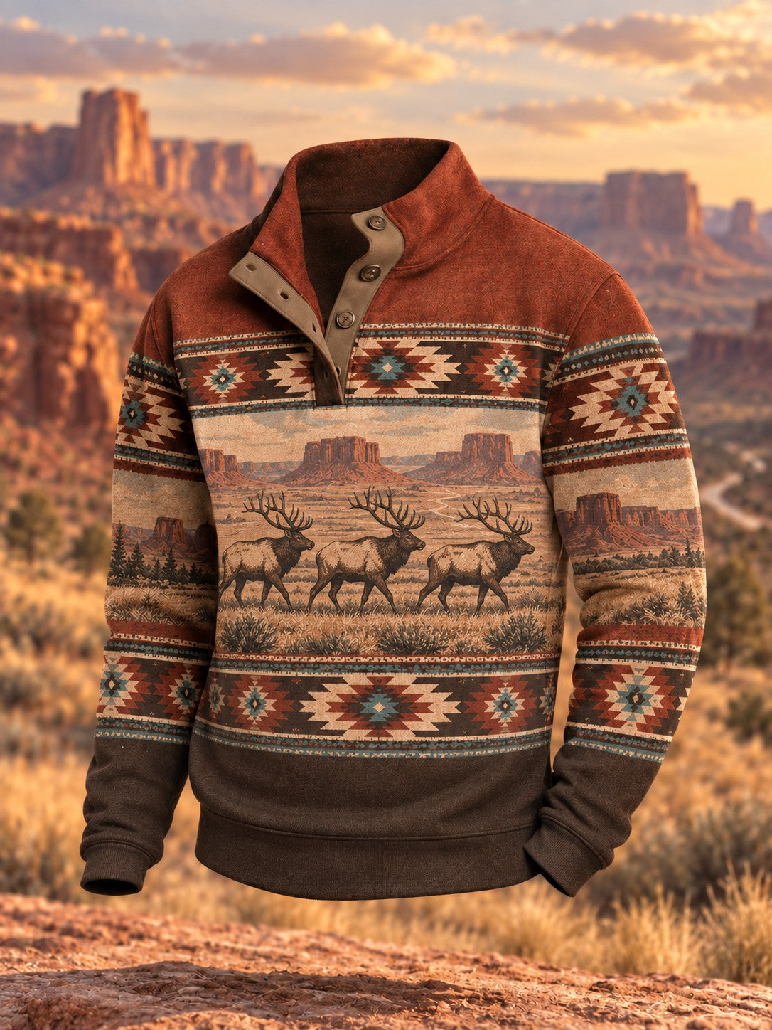 Men's Retro Western Printed Sweatshirt