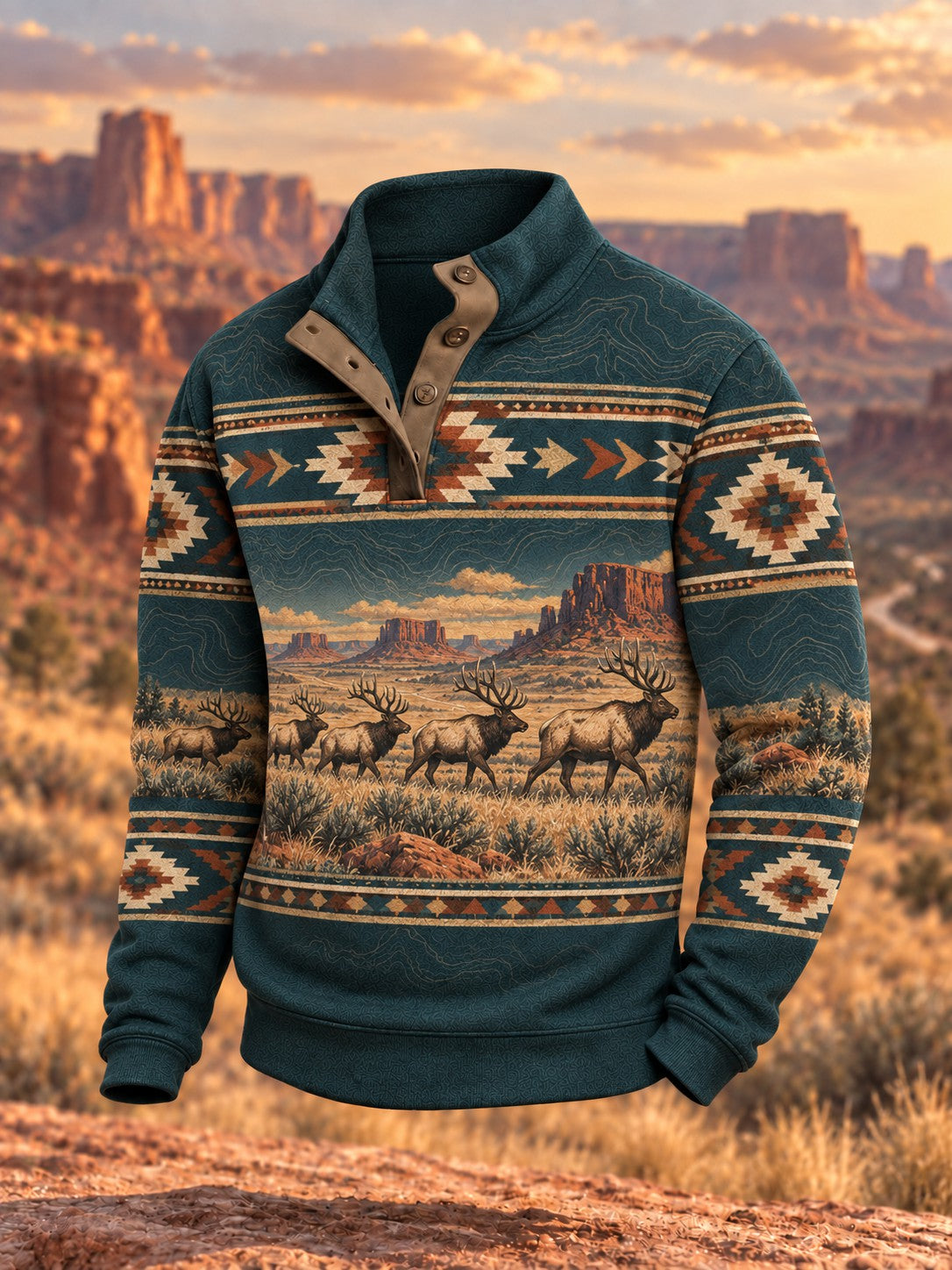 Men's Retro Western Printed Sweatshirt