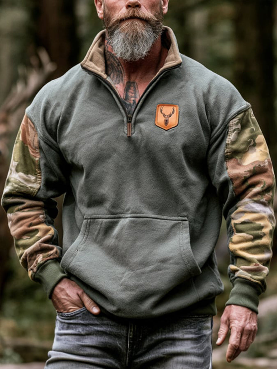 Men's Retro Color-Block Outdoor Zip-Up Sweatshirt