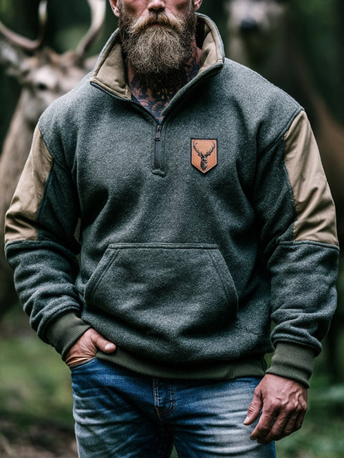 Men's Retro Color-Block Outdoor Zip-Up Sweatshirt