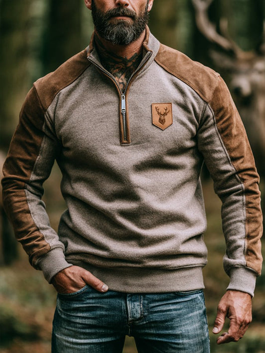 Men's Vintage Color-Block Zip-Up Sweatshirt