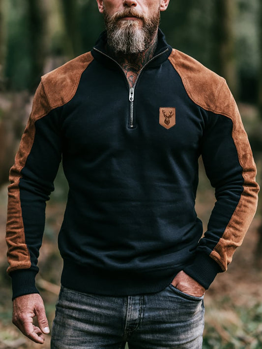 Men's Vintage Color-Block Zip-Up Sweatshirt