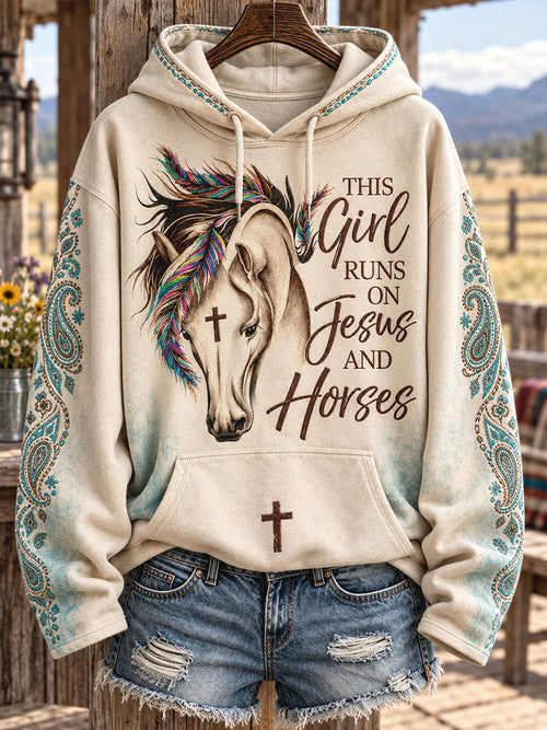 Women's Western Style Horses Faith Lover Art Printed Hoodie