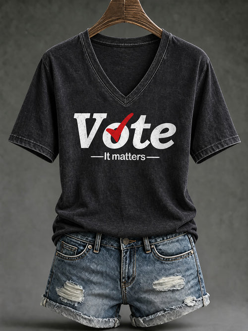 Women's VOTE pattern printed causal short-sleeved T-shirt