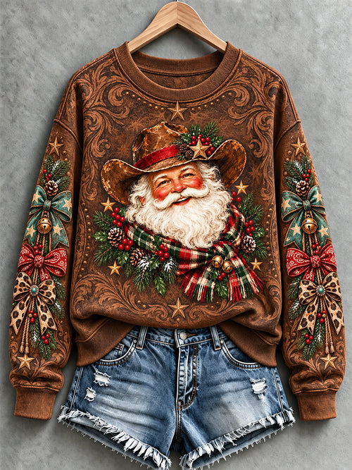 Women's Western Style Christmas Santa Print Sweatshirt