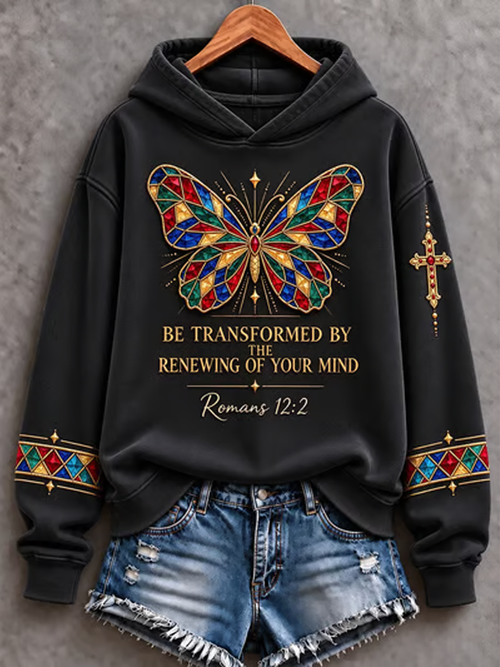 Women's Casual "Faith" Cross-Print Regular Sweatshirt
