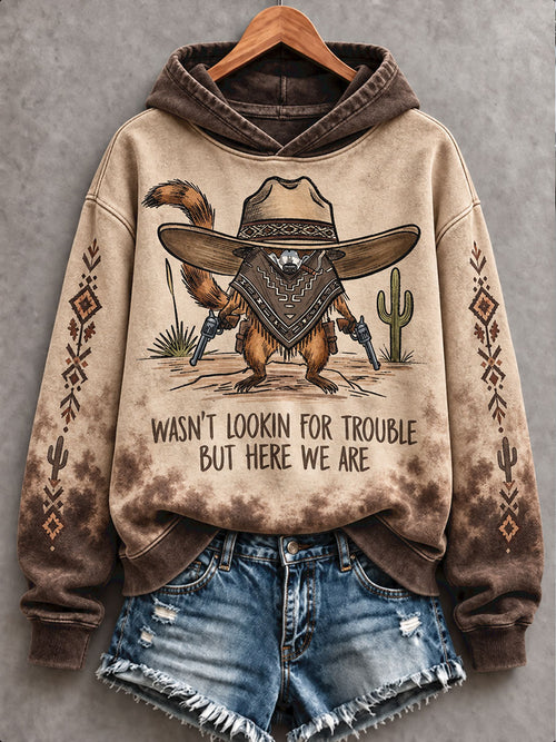 Women's Retro Westren Style Dogs Lover Art Printed Hoodie