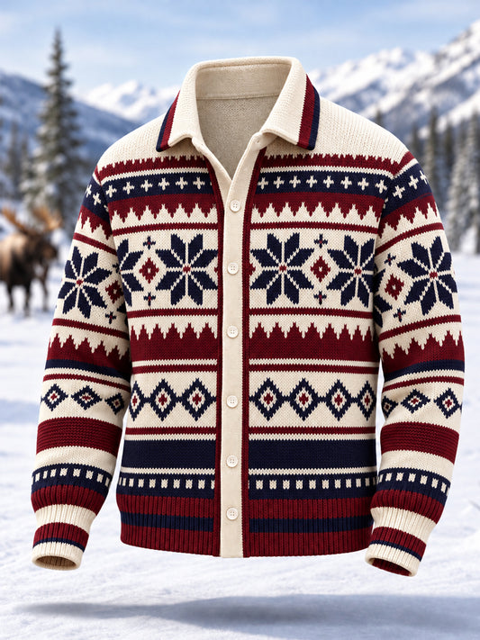 Men's Winter Geometric Totem Print Casual Cardigan
