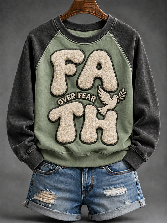 Women's Vintage Faith Over Fear Print Cozy Sweatshirt