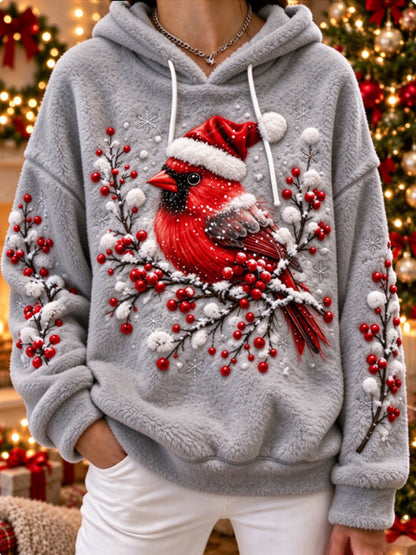 Women's vintage christmas Northern Cardinal Flannel Hoodie