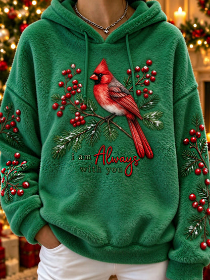 Women's vintage christmas Northern Cardinal Flannel Hoodie