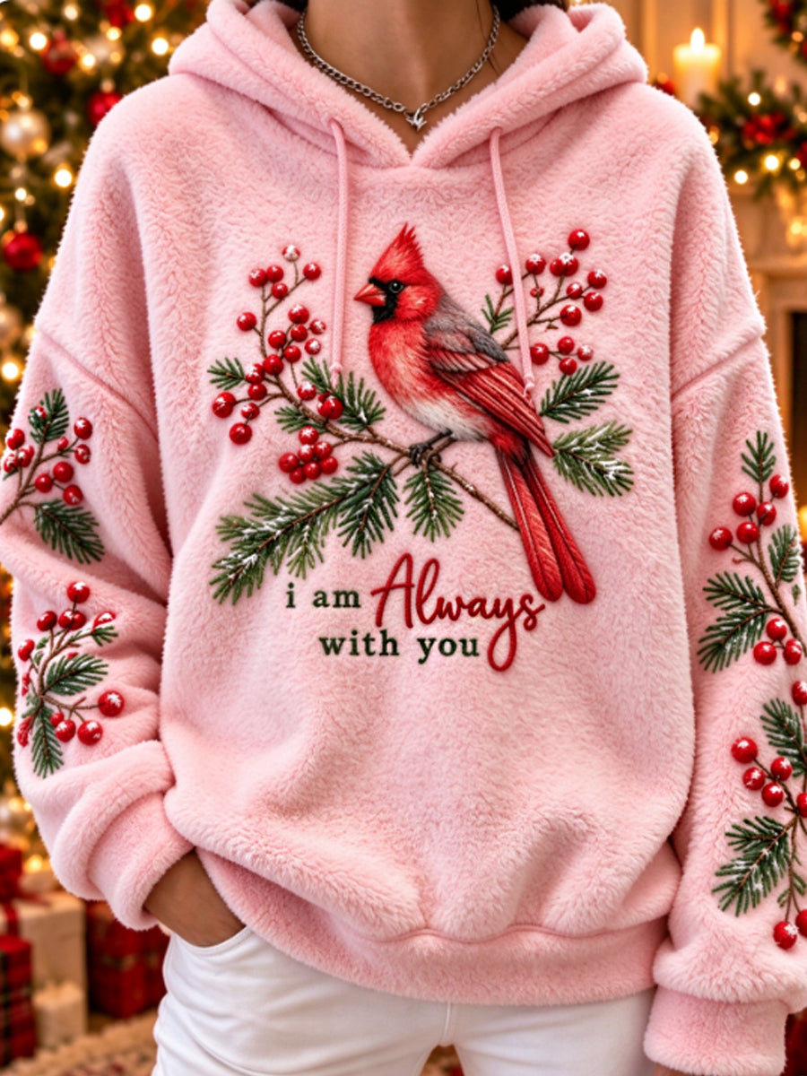 Women's vintage christmas Northern Cardinal Flannel Hoodie